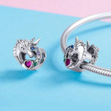 Solid 925 Sterling Silver Mom Inscription Unicorn Multicoloured CZ Charm