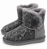 Australian Leather Ugg 1Button Floral Short - Grey - AU5