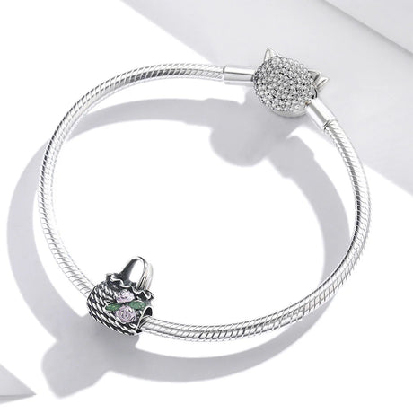Solid 925 Sterling Silver Exclusive Floral Handbag Pandora Inspired Bead Charm