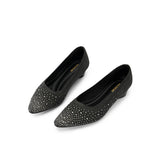 Rhinestone Gradient Knit Pointed Toe Wedge Flats - Black