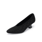 Houndstooth Block Heel Pumps - Black