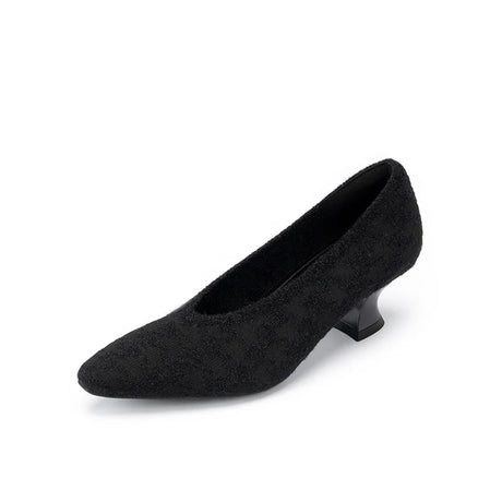 Houndstooth Block Heel Pumps - Black