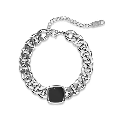 Bullion Gold Fernando Titanium Cuban Chain Acrylic Bar Bracelet in White Gold