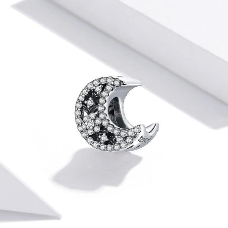 Solid 925 Sterling Silver Crescent Moon Crystals Pandora Inspired Charm