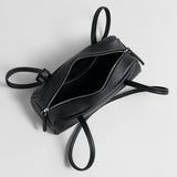 Litchi-Grain Leather Baguette Bag - Black