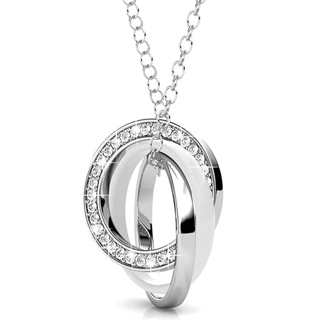 Krystal Couture White Gold Triple Interlocking Ring White Pendant Necklace Embellished with Swarovski Crystals