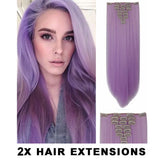 2Pcs Purple Deluxe Straight Hair 7Piece 16Clips 20" Hair Extension 07Purple 2X
