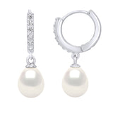 Earrings Creole Real Cultured Freshwater Pearls Pear 8-9 mm - Natural White - Longueur 18 cm