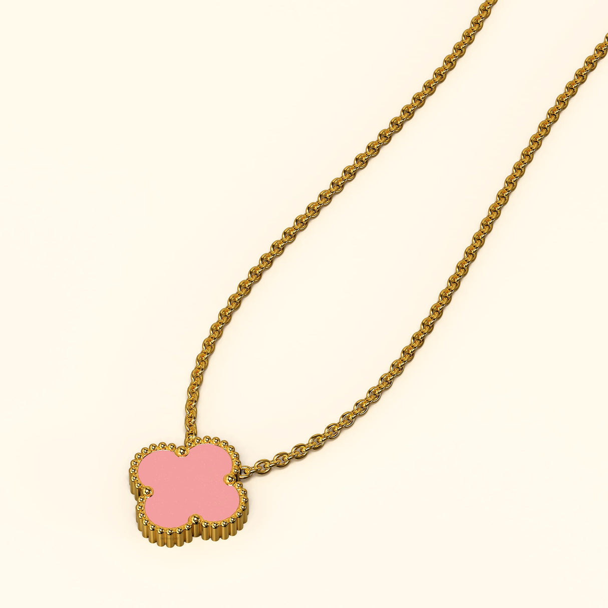 Bullion Gold Pink Clover Necklace