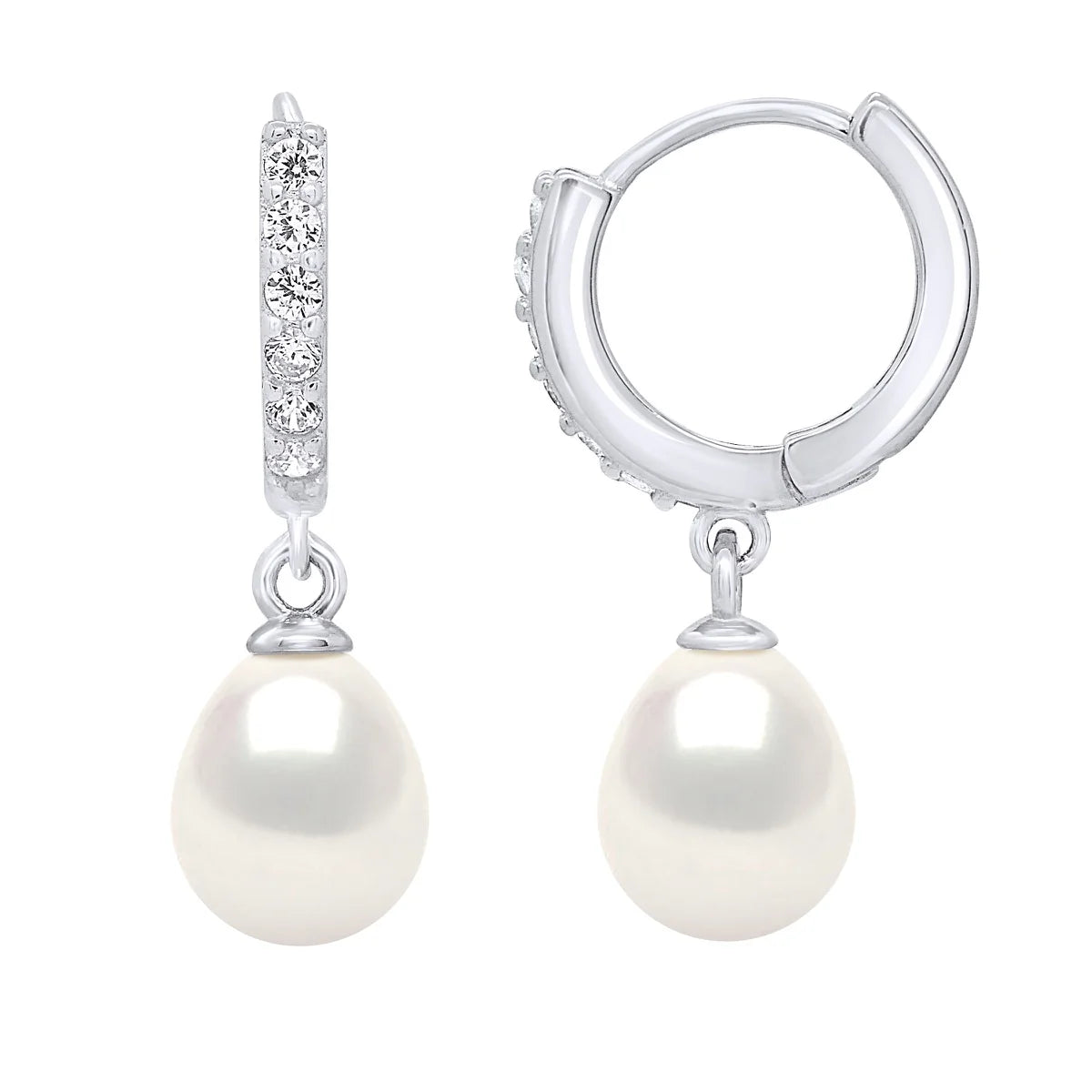 Manufacture Royale Hoop Drop Earrings Freshwater Pearl & Cubic Zirconia White