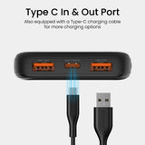 iQuick Power Square Power Bank 10000mAh 22.5W LED Display USB Type-C Type-A - Black