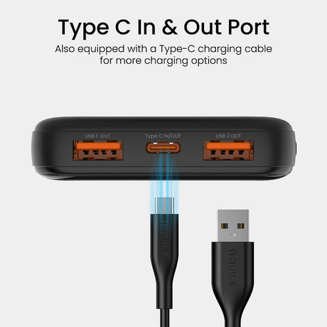iQuick Power Square Power Bank 10000mAh 22.5W LED Display USB Type-C Type-A - Black