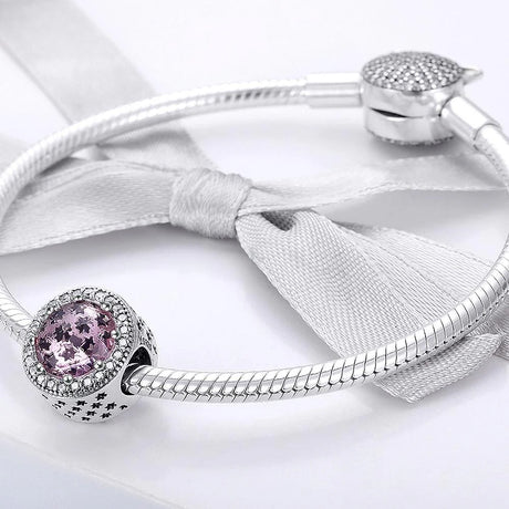 Solid 925 Sterling Silver Pink Mystic Stars CZ Charm