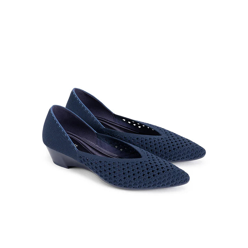 Open Weave Pointed Toe Wedge Work Shoes - Navy