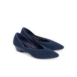 Open Weave Pointed Toe Wedge Work Shoes - Navy