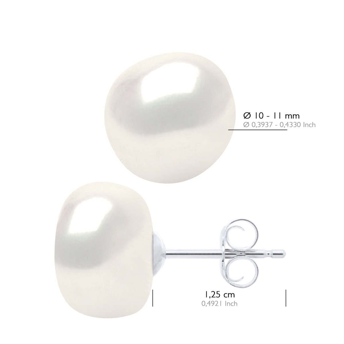 Earrings of Silver 925 and Real Cultured Freshwater Pearls Baroque 10 - Natural White - Longueur 42 cm