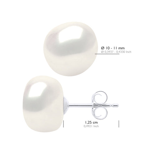 Earrings of Silver 925 and Real Cultured Freshwater Pearls Baroque 10 - Natural White - Longueur 42 cm