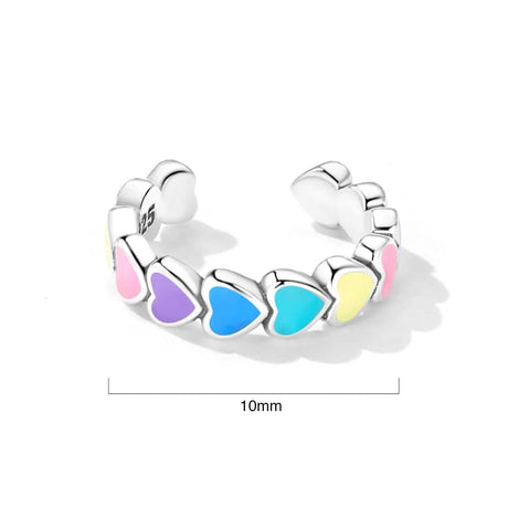 Solid 925 Signature Silver Rainbow Heart Open Cut Ear Cuff