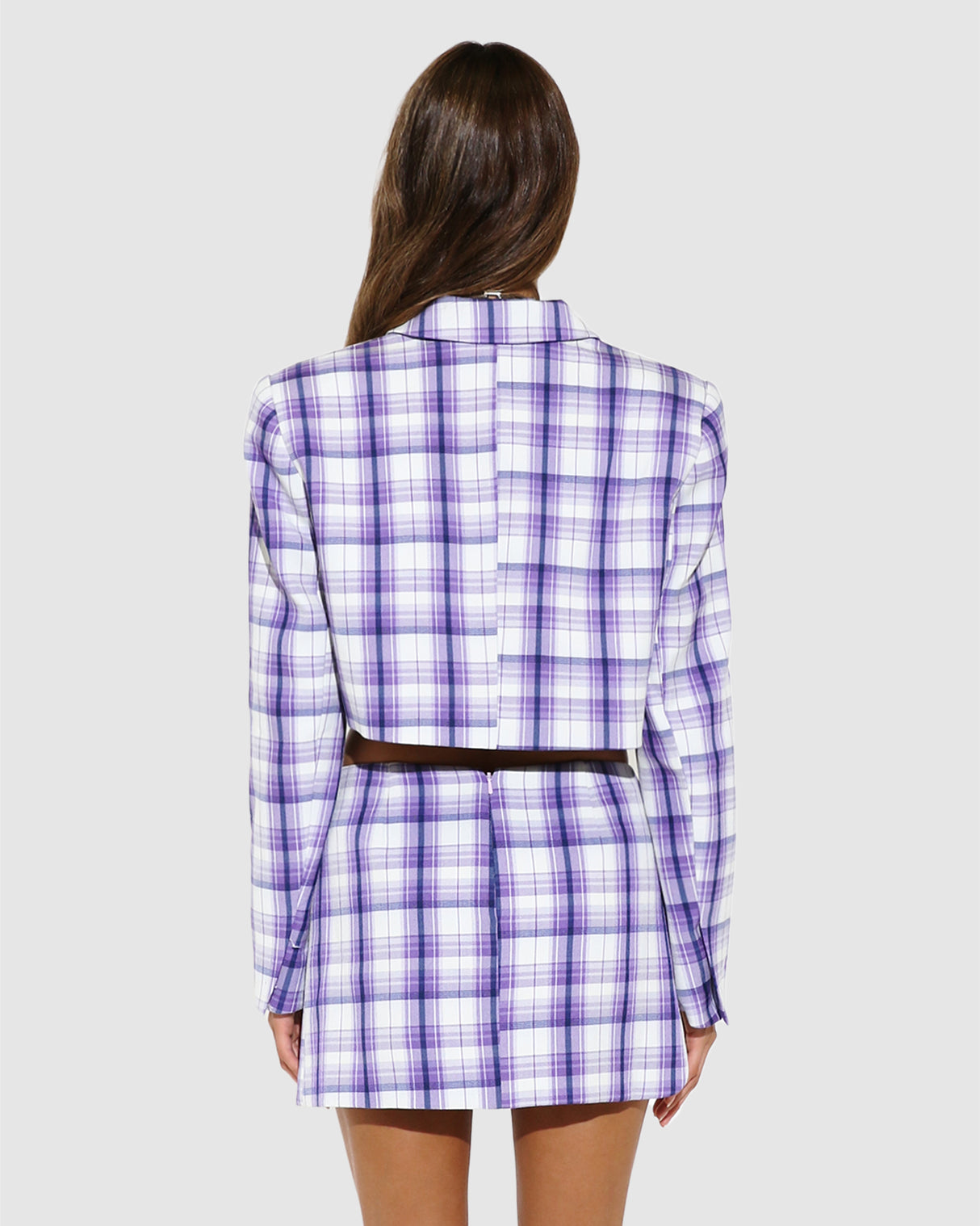 BY.DYLN Wilson Cropped Blazer - Purple Plaid