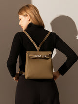 Madison Structured Leather Convertible Backpack - Taupe