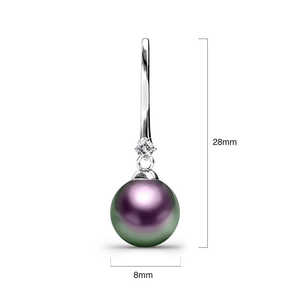 Krystal Couture Magnificent Pearl Hook Earrings Embellished with Swarovski Crystal Iridescent Purple Pearls