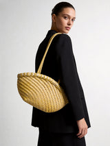 Handwoven Leather Flared Market Basket Tote - Yellow