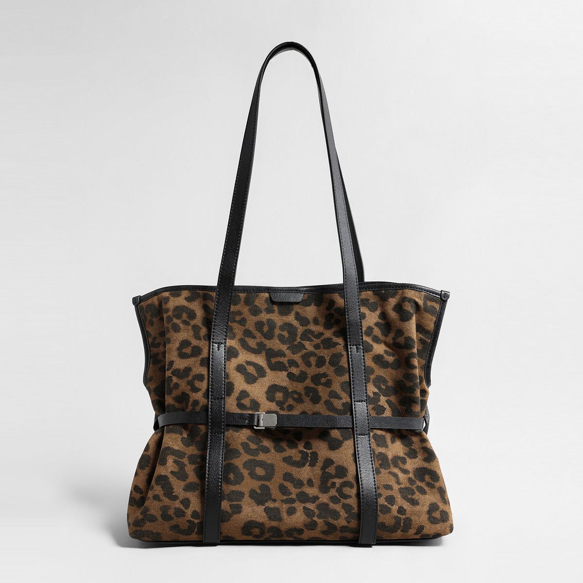 Leopard Print Canvas Tote Bag – Adjustable Buckle Harness Shoulder Bag