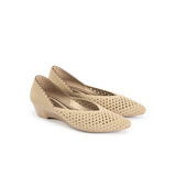 Open Weave Pointed Toe Wedge Work Shoes - Beige