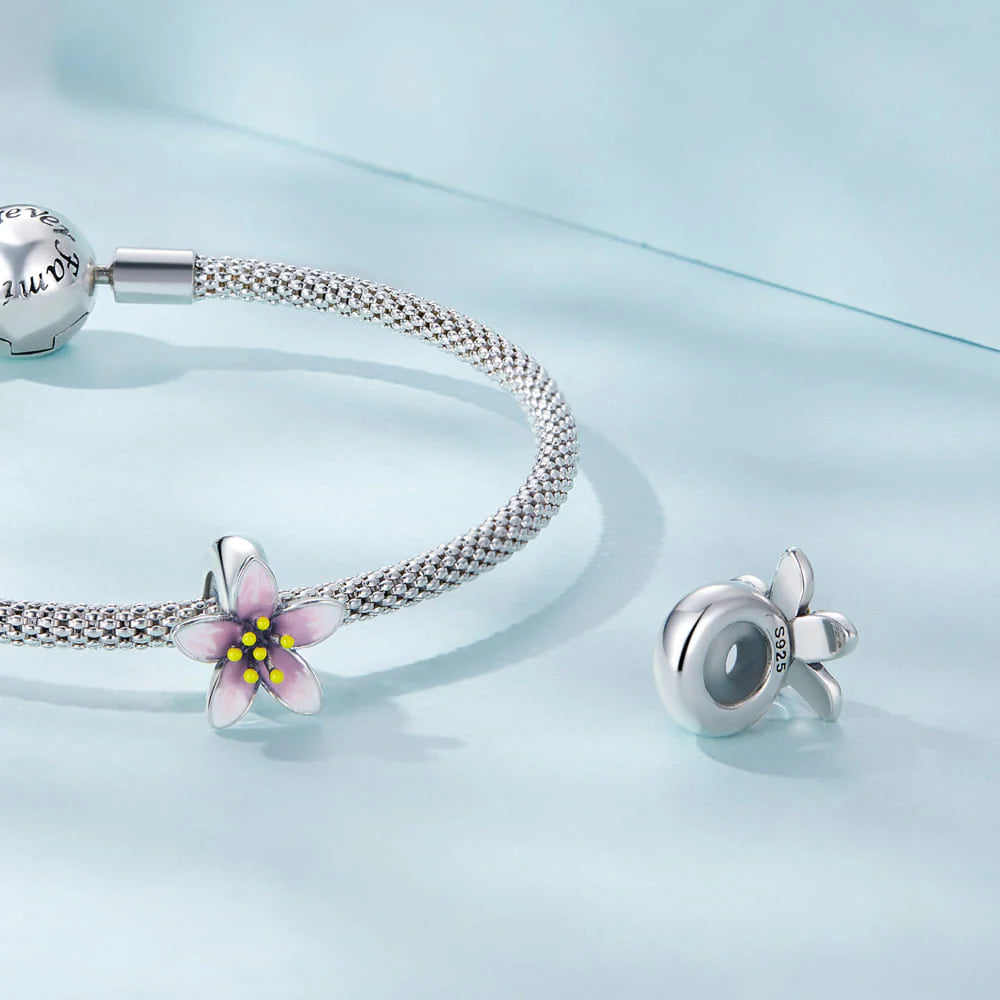 Solid 925 Signature Silver Gift Of Sakura Charm