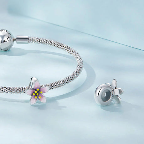Solid 925 Signature Silver Gift Of Sakura Charm