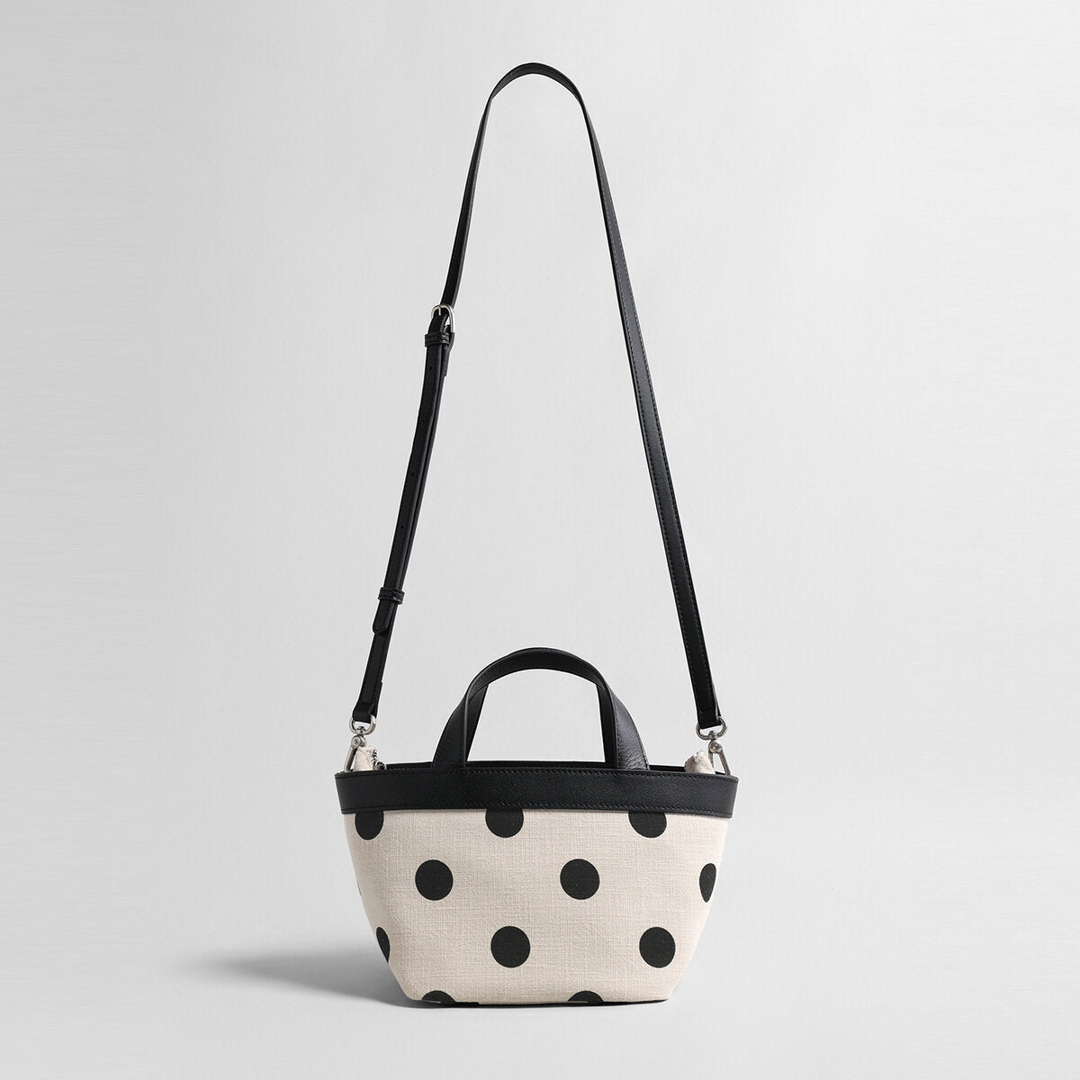 Polka Dot Cotton-Linen Canvas Mini Tote Bag - Ivory