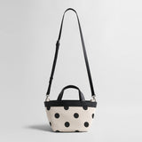Polka Dot Cotton-Linen Canvas Mini Tote Bag - Ivory