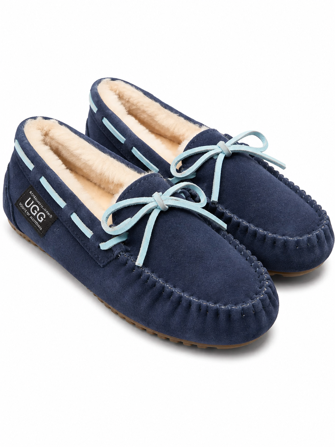 Australian Leather Ugg Moccasin Slippers - Navy - AU5