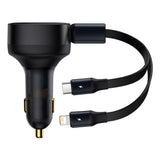 Baseus 30W Fast Charging Retractable 2-in-1 Car Charger Type-C iP Pin 12-24V 3.5A