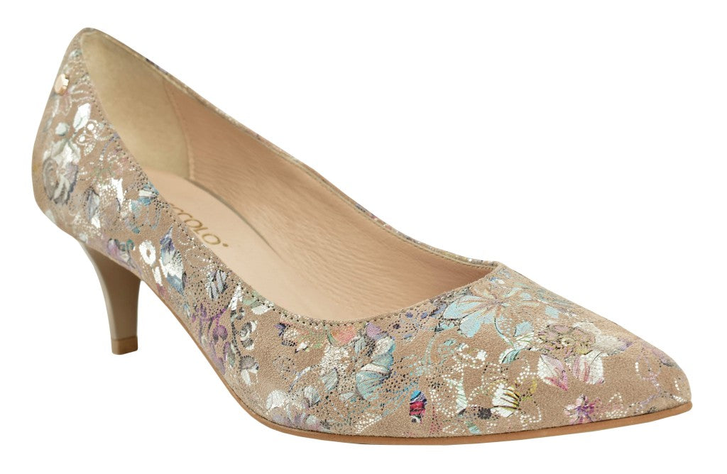 Bosccolo Womens High Heels - Silver Flower/Beige