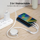 iQuick 3 in 1 Retractable Fast Charge Data Sync Cable USB Type-C Micro USB Pin