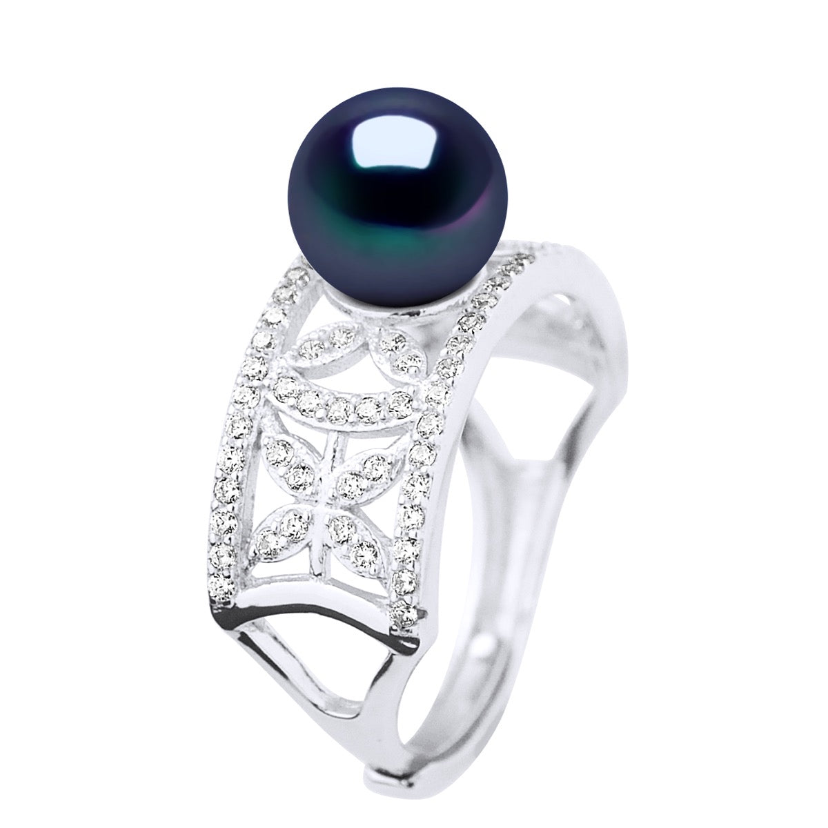 Ring Jewelry - "Black Tahitian Style" - Ring Size adjustable - from Size 48 to Size 62 (France) - see enclosed Sizer