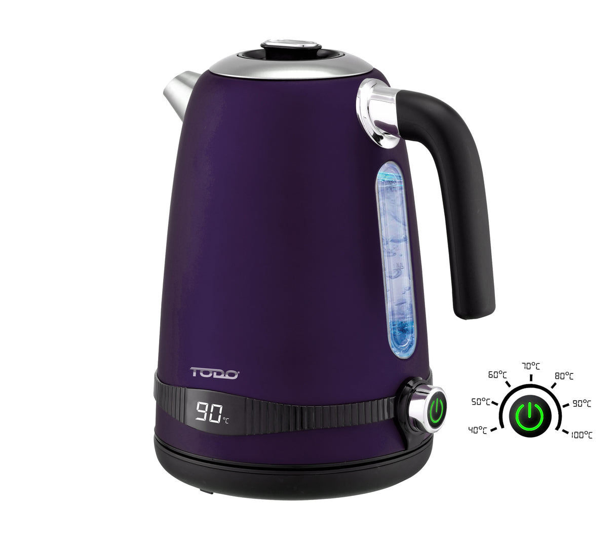 TODO 1.7L Stainless Steel Cordless Kettle Keep Warm Electric Led Water Jug - Purple