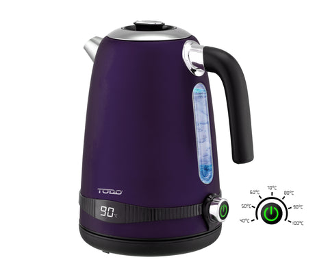 TODO 1.7L Stainless Steel Cordless Kettle Keep Warm Electric Led Water Jug - Purple