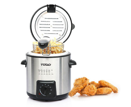 TODO 0.9L Deep Fryer Adjustable Thermostat Dial - Black Stainless Steel Housing Basket