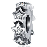 Solid 925 Sterling Silver Glowing Stars CZ Charm