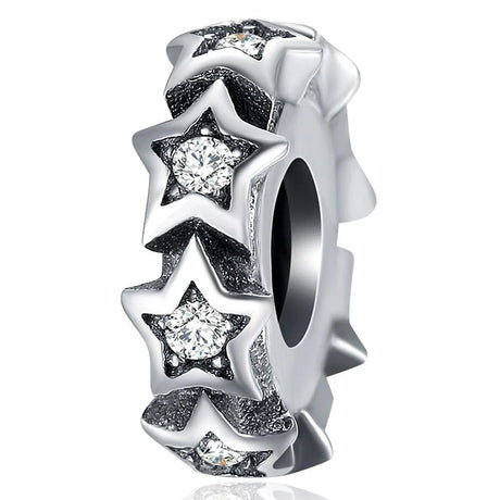 Solid 925 Sterling Silver Glowing Stars CZ Charm