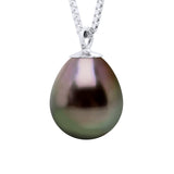 Necklace Link Venetian of Silver 925 Rhodium Plated and Real Cultured Tahiti Pearl Pear 8-9 mm Length 42 cm - Longueur 18 cm