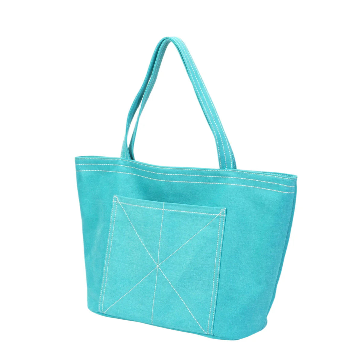 BAMEI Heavy-Duty Canvas Tote Bag with Reinforced Front Pocket & Zip Closure - Blue