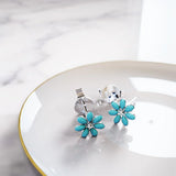 Solid 925 Signature Silver Victorian Teal Petals Stud Earrings