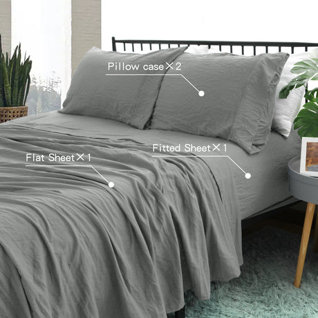Ramesses Pebble Wash Linen Alternative Sheet Set  - Charcoal