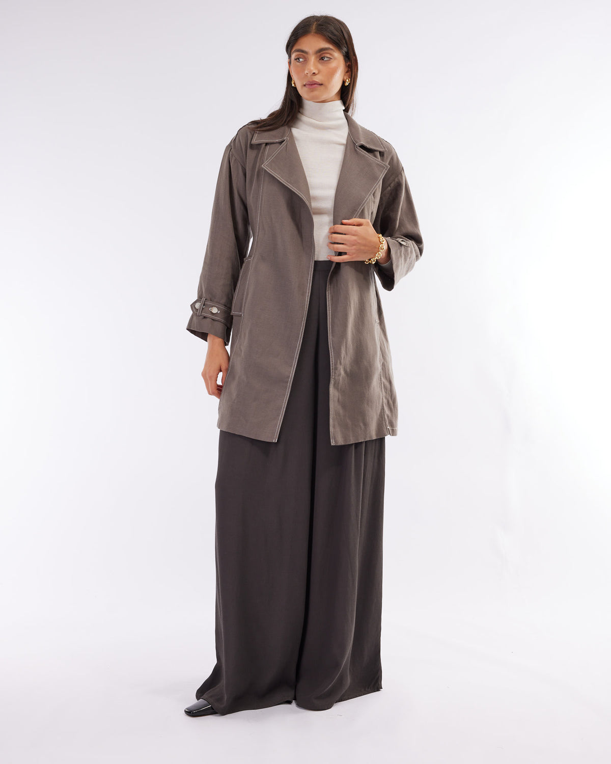 Amelius Elvie Linen Trench Jacket - Khaki