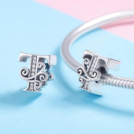 Solid 925 Sterling Silver Vintage Inspired Antique Alphabet Charm