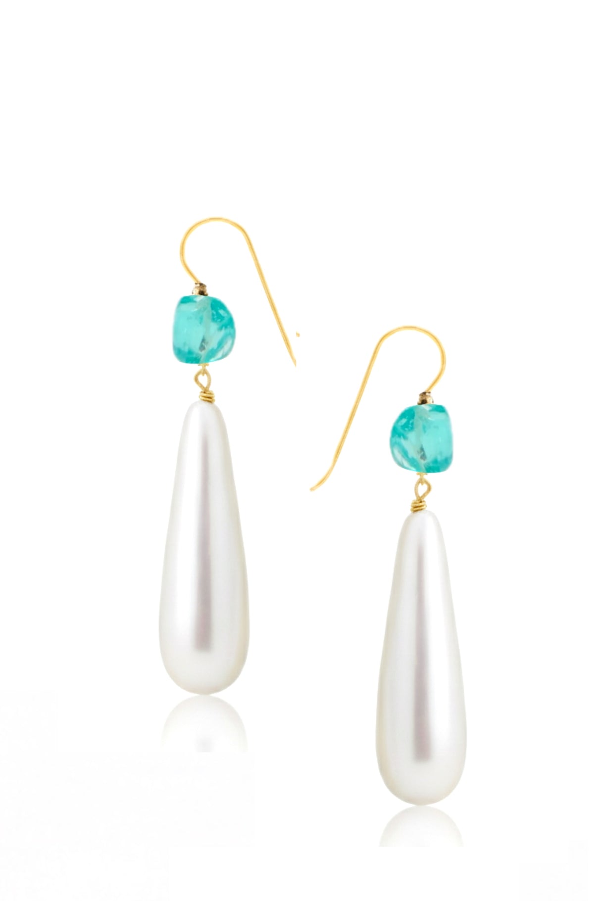 Liv Oliver 18K Gold Blue Quartz & Pearl Drop Earrings