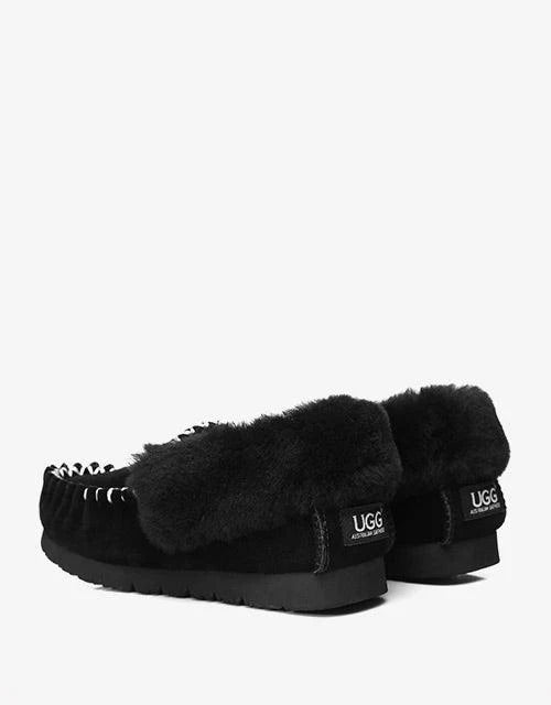 Popo Cow Suede Moccasin in Black